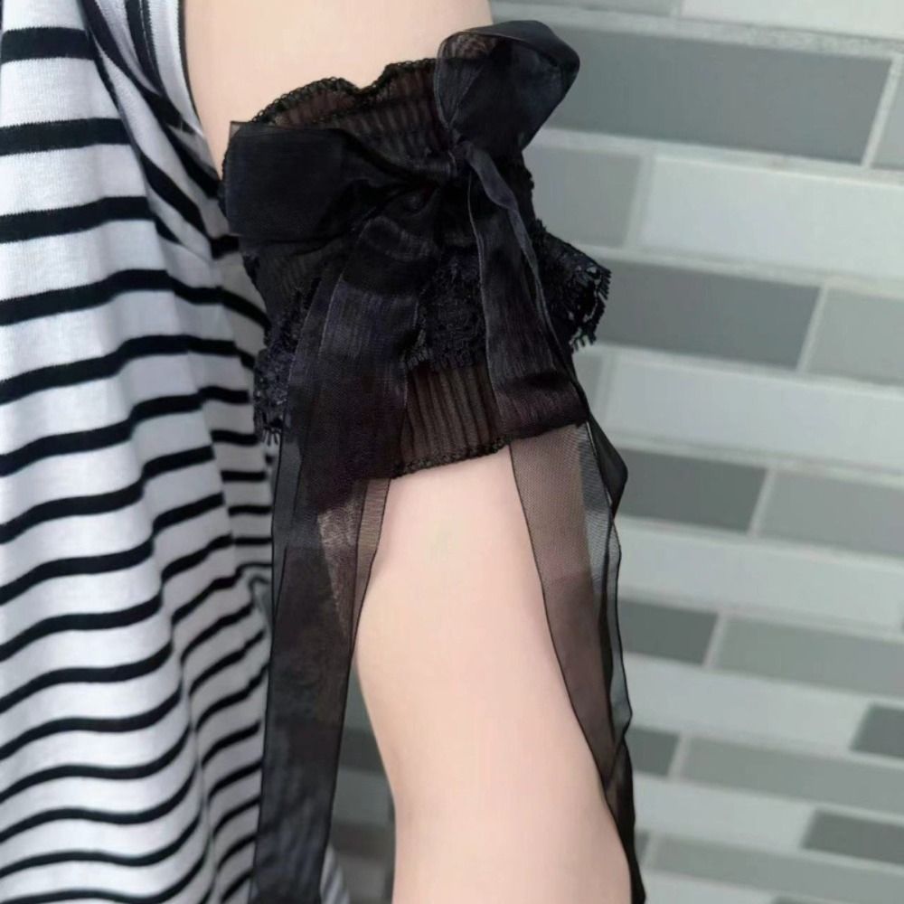 Elastic Lace Trim - ファッションレースロリータアームスリーブ弾性ボウノットフリルフェイクスリーブカフス取り外し可能な多用途リボンアームカフスデイリーアクセサリー
