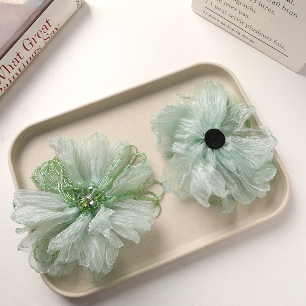 Applique Patch Flower - オーガンザ生地の花柄パッチ、クリスタル装飾、繊細なデザインの生地製花コサージュ、手作りのビーズフラワー、花のアップリケ