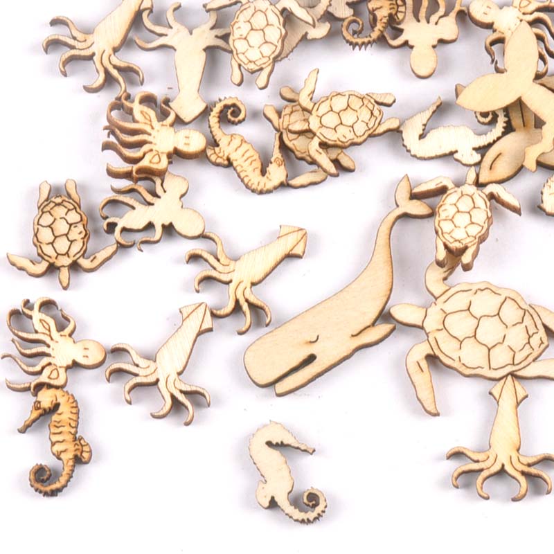 Embellish Craft - 20個25-40mmウミガメ/馬/クジラの木diy工芸品家の装飾工芸品木製手作り装飾芸術m1938