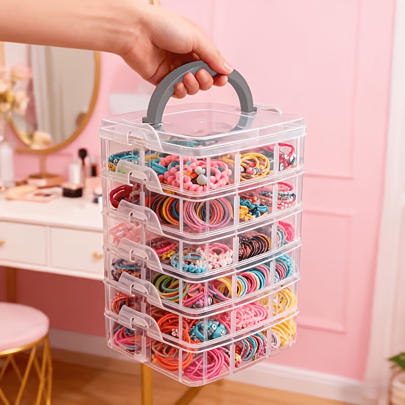 Craft Embellishment Storage - 蓋とハンドル付きの5層透明収納ボックス、スナップ留めデザイン、ジュエリー、アクセサリー、裁縫用品、ジュエリー製作用品、アクセサリーオーガナイザー、ハードウェア部品の保管に使用されます。