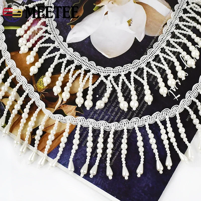 Fringe Ribbon Sewing - 1/2 ヤードパールビーズタッセルフリンジ縫製レーストリムリボンカーテンドレス装飾タッセルトリミング DIY 工芸品アクセサリー