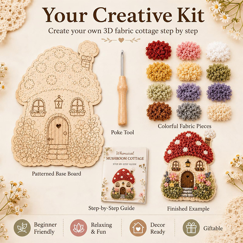 3Dマッシュルームハウス ポケアート DIYキット 布製パン - Embroidery Craft のレビューと価格