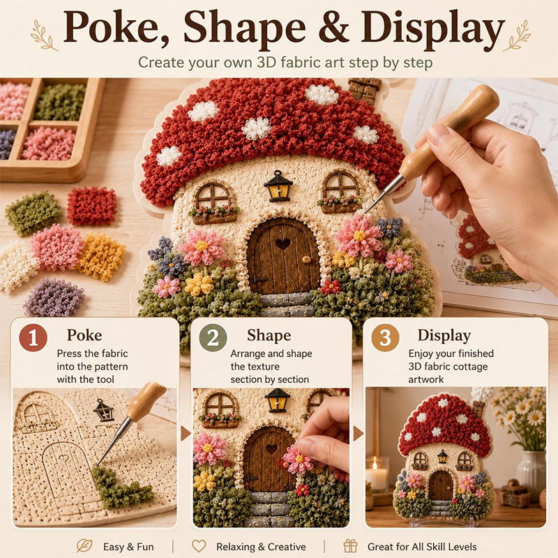 3Dマッシュルームハウス ポケアート DIYキット 布製パン - Embroidery Craft のレビューと価格