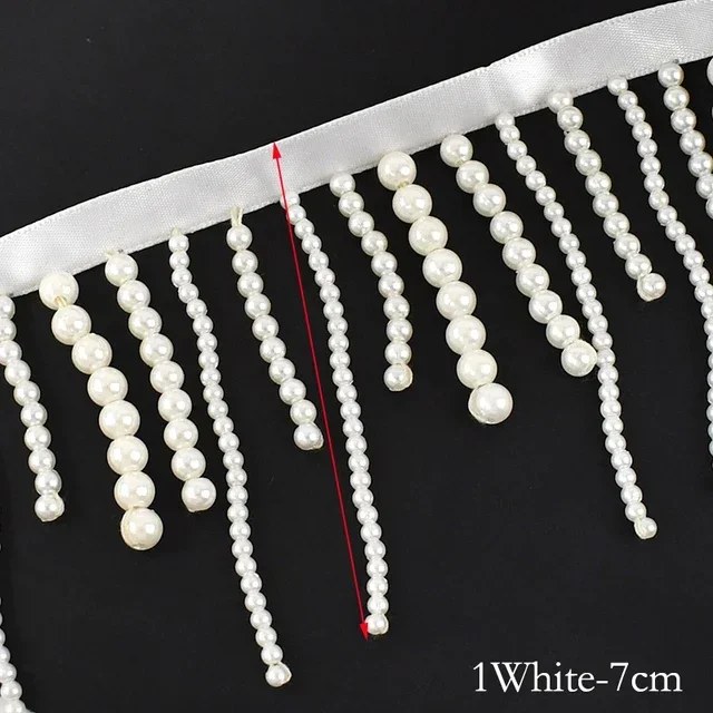 1/2 ヤードパールビーズタッセルフリンジ縫製レーストリムリ - Fringe Ribbon Sewing のレビューと価格