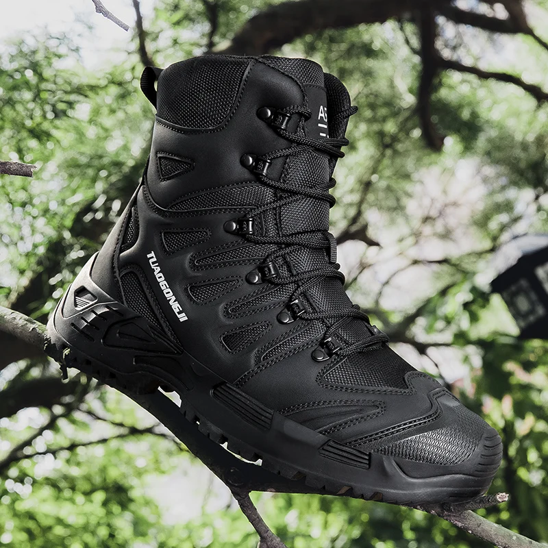 男性の屋外ハイキング戦術ブーツ足首デザートブーツスポーツ登山 - Guipure Lace Panel のレビューと価格